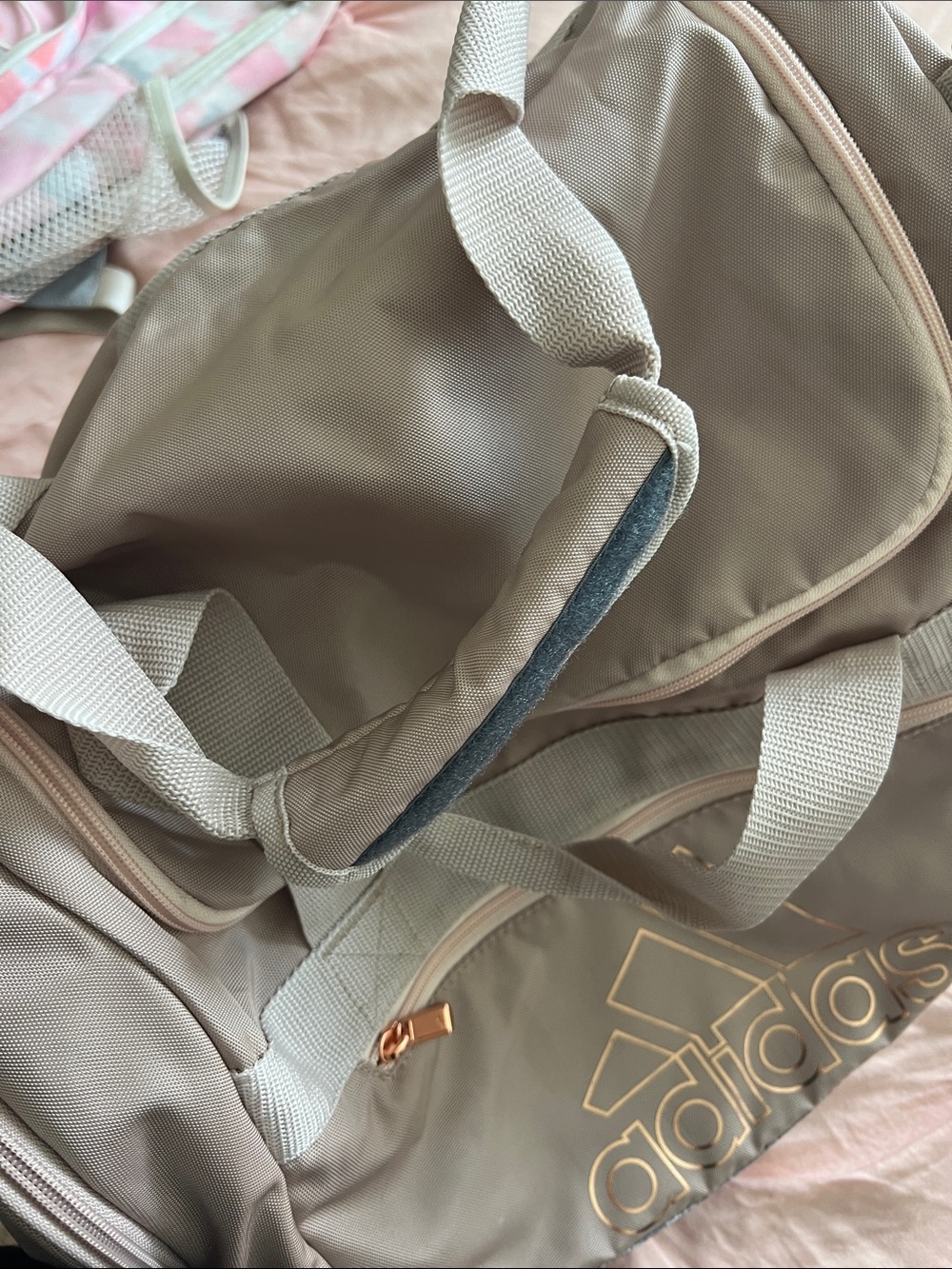 adidas Blush Pink and Heather Gray Gym Duffel with Rose Gold Logo - Picture 4 of 4